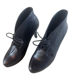 Minelli Black Lace Up Heeled Oxford Leather Booties 37 US 6.5 Stiletto ankle